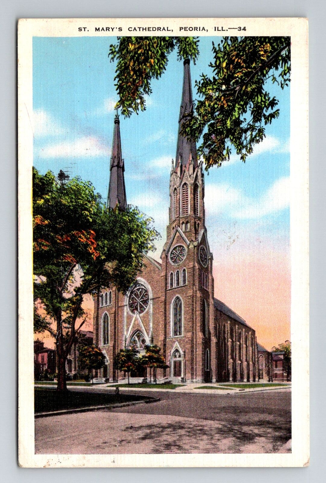 Peoria, IL-Illinois, St Marys Cathedral Antique c1941, Vintage Souvenir Postcard