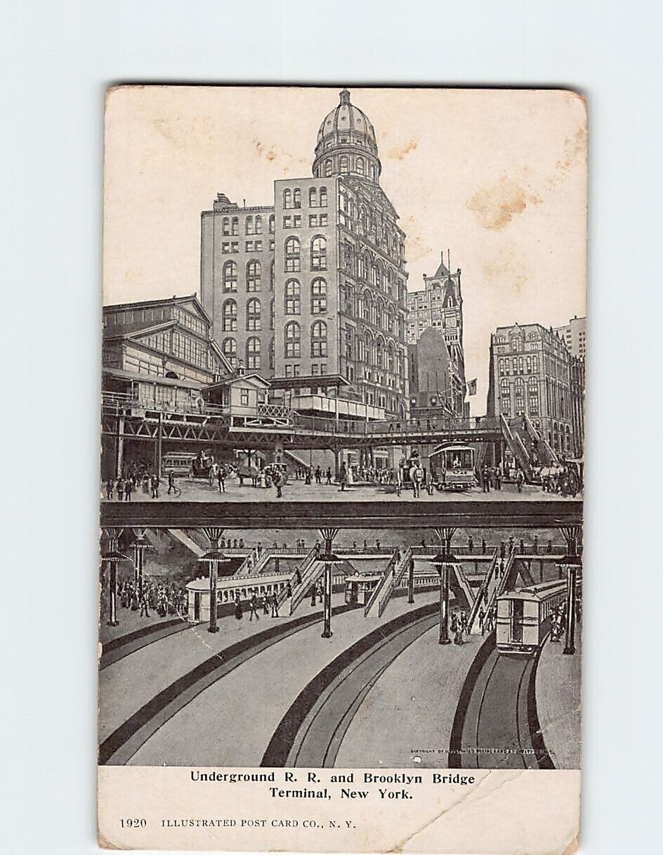 Postcard Underground Railroad and Brooklyn Bridge Terminal NYC New York USA
