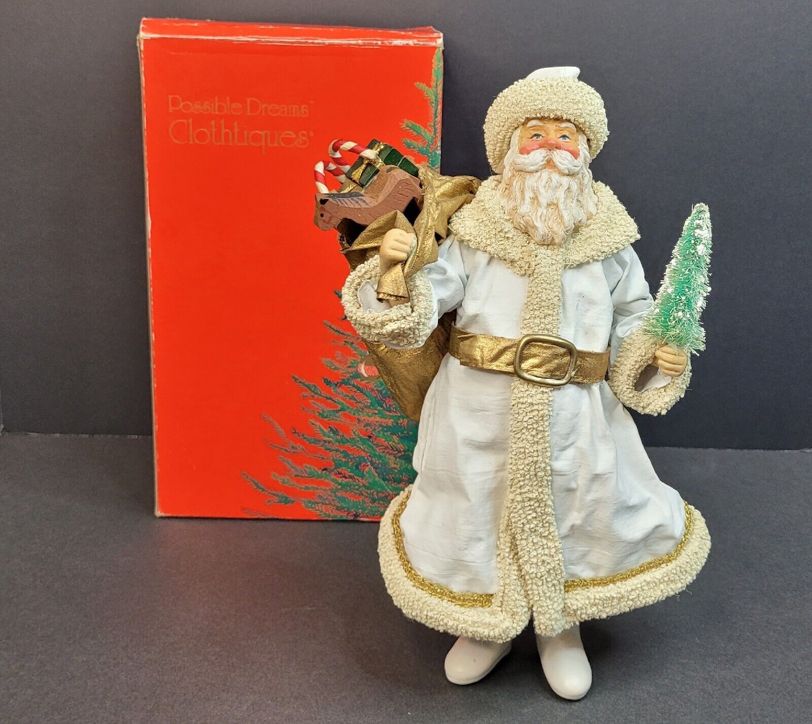 Vintage Clothtique Possible Dreams Christmas Santa in White Coat 1988 #713036