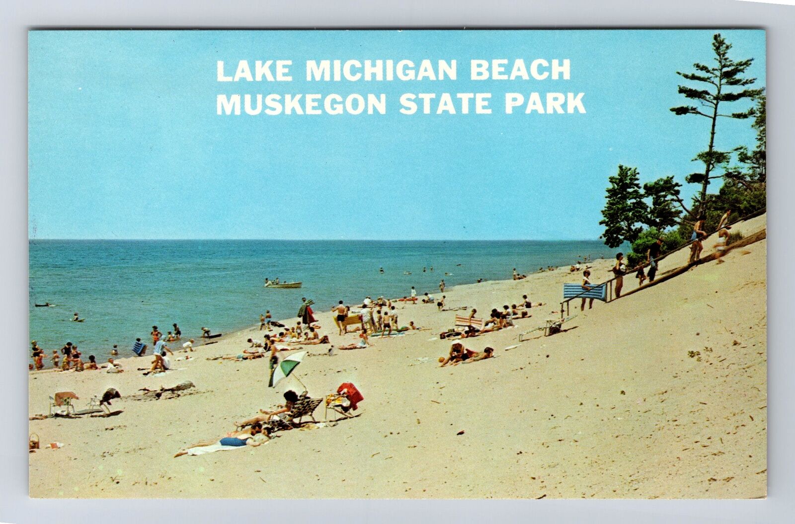 Muskegon MI-Michigan, Muskegon State Park, Lake Michigan Beach Vintage Postcard