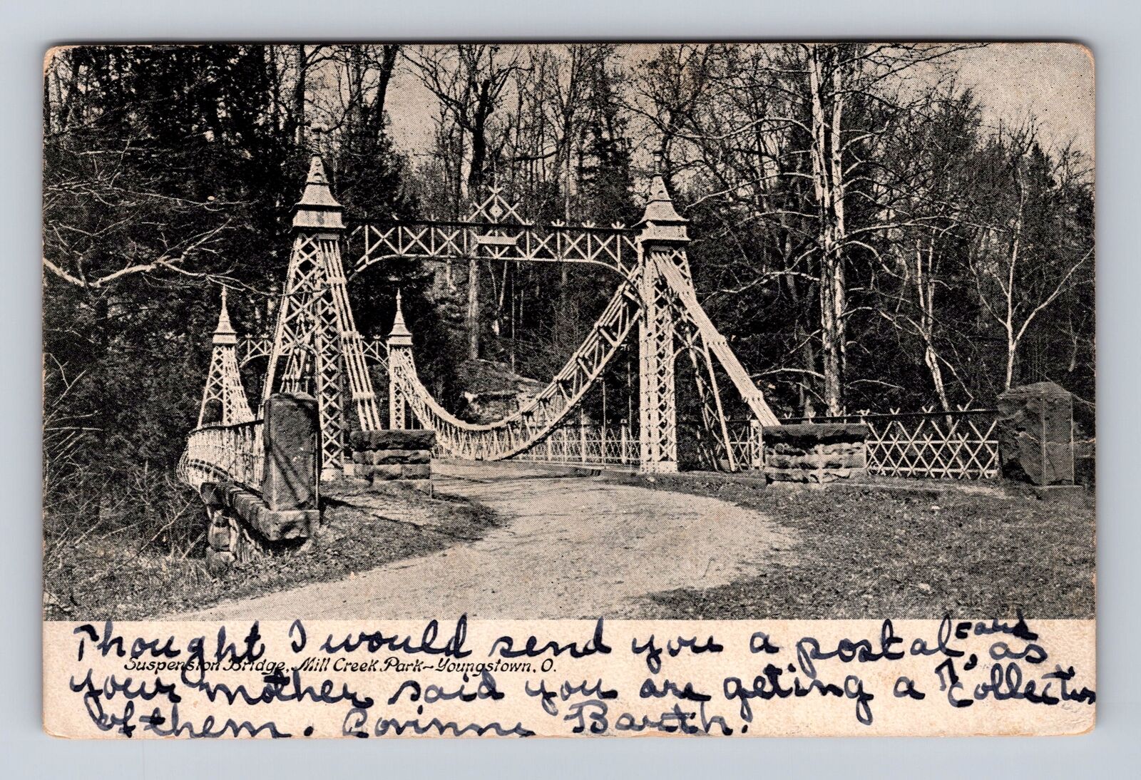 Youngstown OH-Ohio, Suspension Bridge, Mill Creek Park, Vintage Postcard