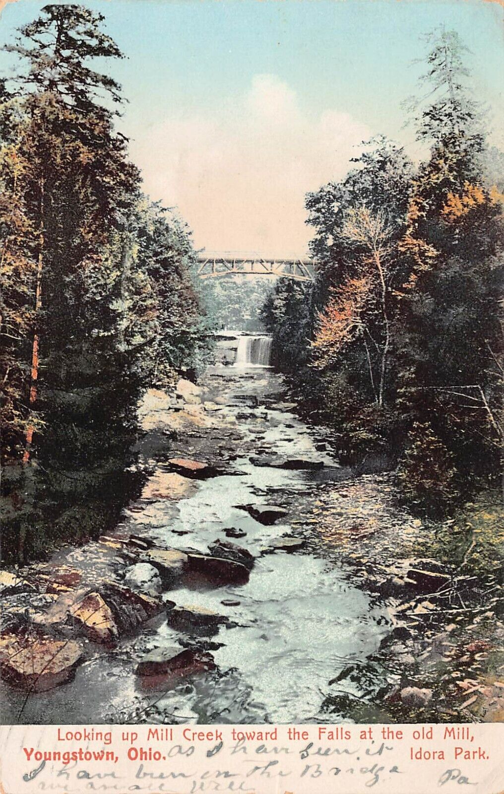 Youngstown OH Ohio Idora Old Mill Creek Park Bridge Waterfalls Vtg Postcard V7