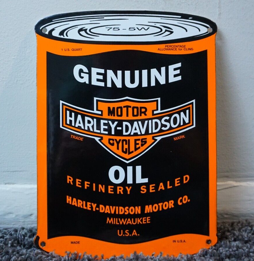 VINTAGE HARLEY DAVIDSON MOTOR OIL CAN PORCELAIN SIGN GAS STATION PUMP PLATE RARE