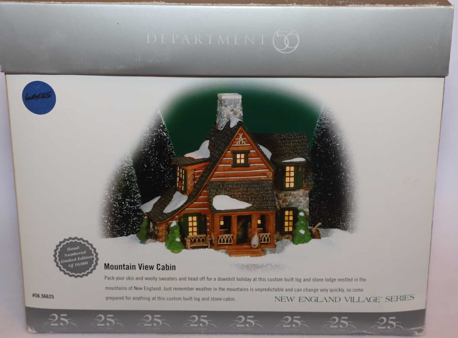 DEPT 56 MOUNTAIN VIEW CABIN 56625 NEW ENGLAND VILLAGE CHRISTMAS 25 YEARS
