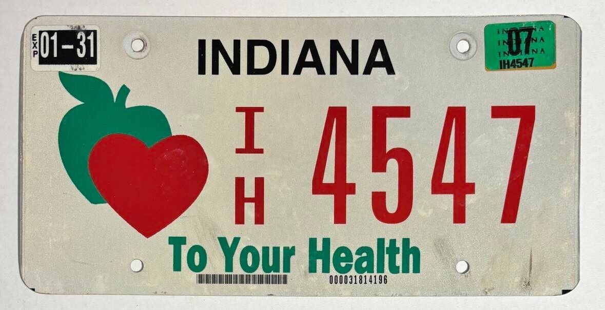 Indiana 2007 TO YOUR HEALTH GRAPHIC License Plate # IH 4547