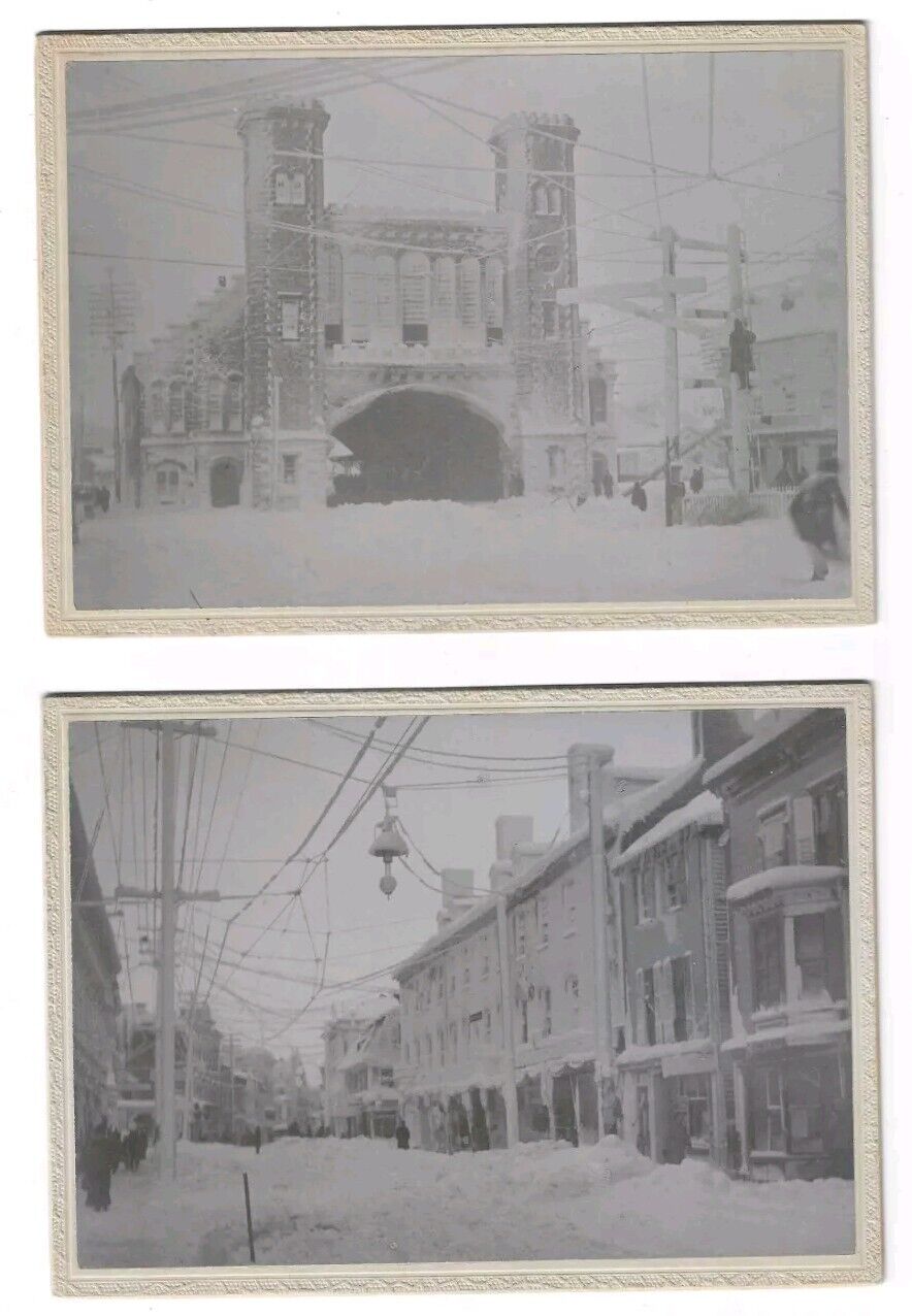 2 Ca. 1890s Salem MA Blizzard Snow Storm Photos Essex St Railroad Station Mass