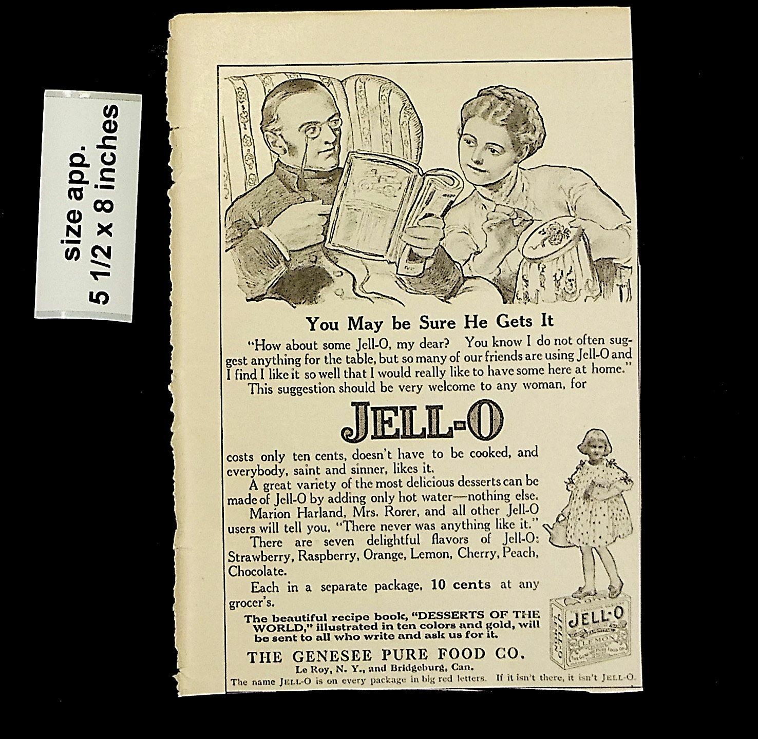 1913 Jell-O Genesee Pure Food Vintage Print Ad 18827