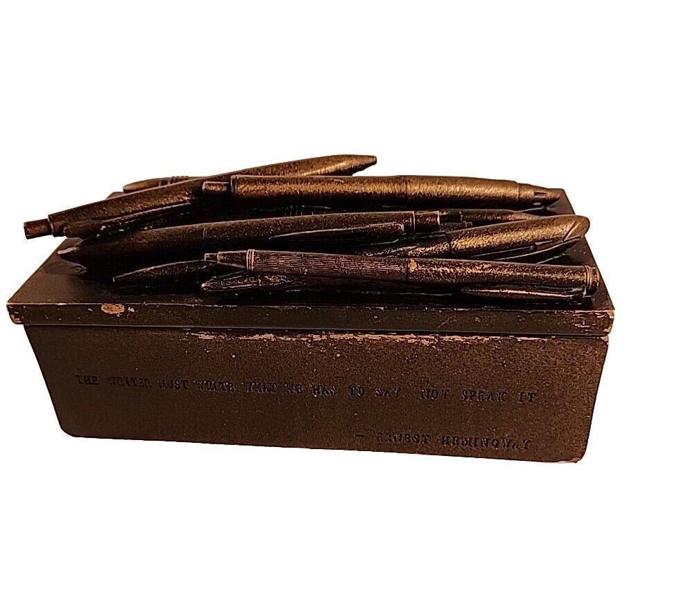 Ernest Hemingway Sculptured Desk Top Pen Storage Box Heavy Bronze Colored TMS...