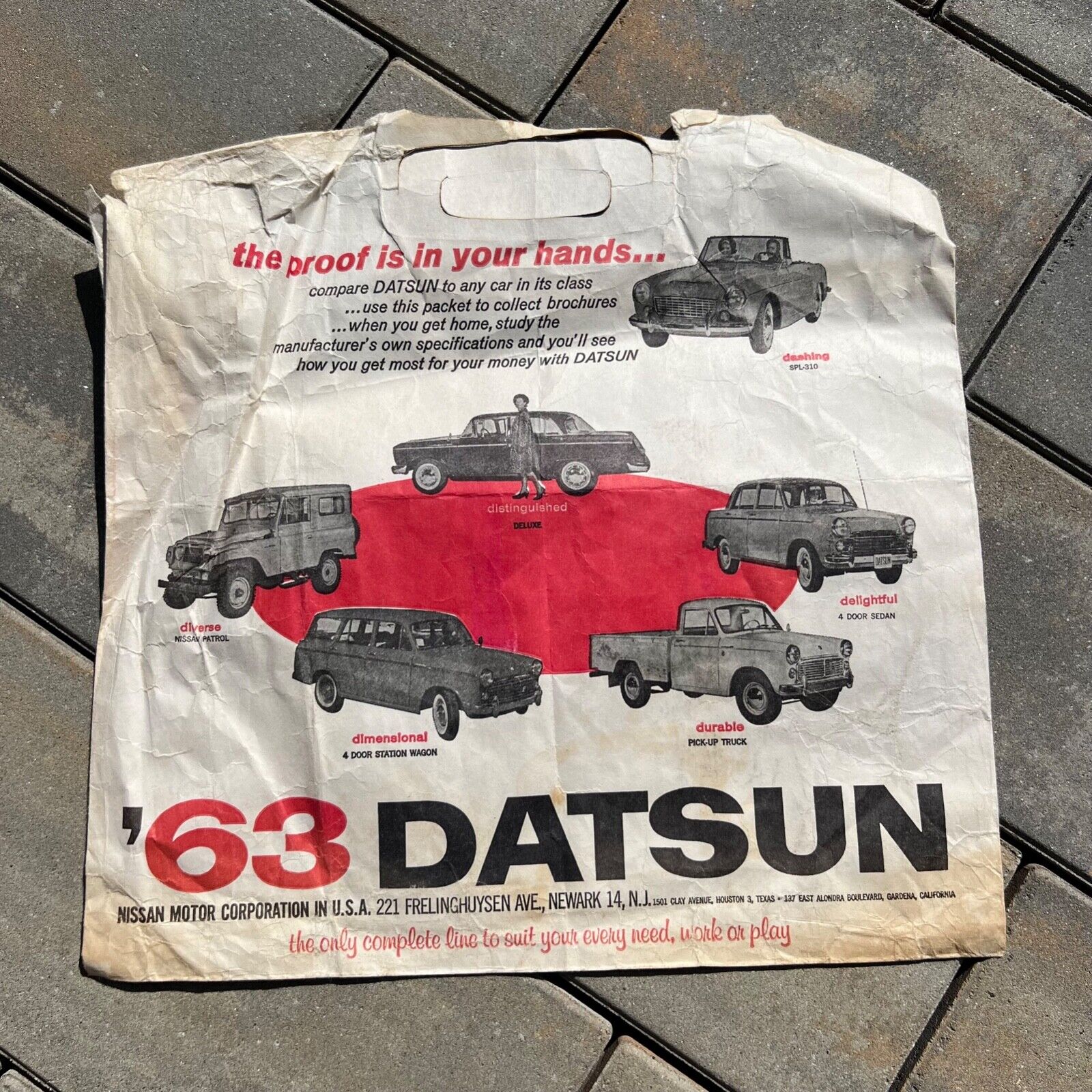 1963 Datsun Car Dealer Advertising Bag Vintage Conventionvelope