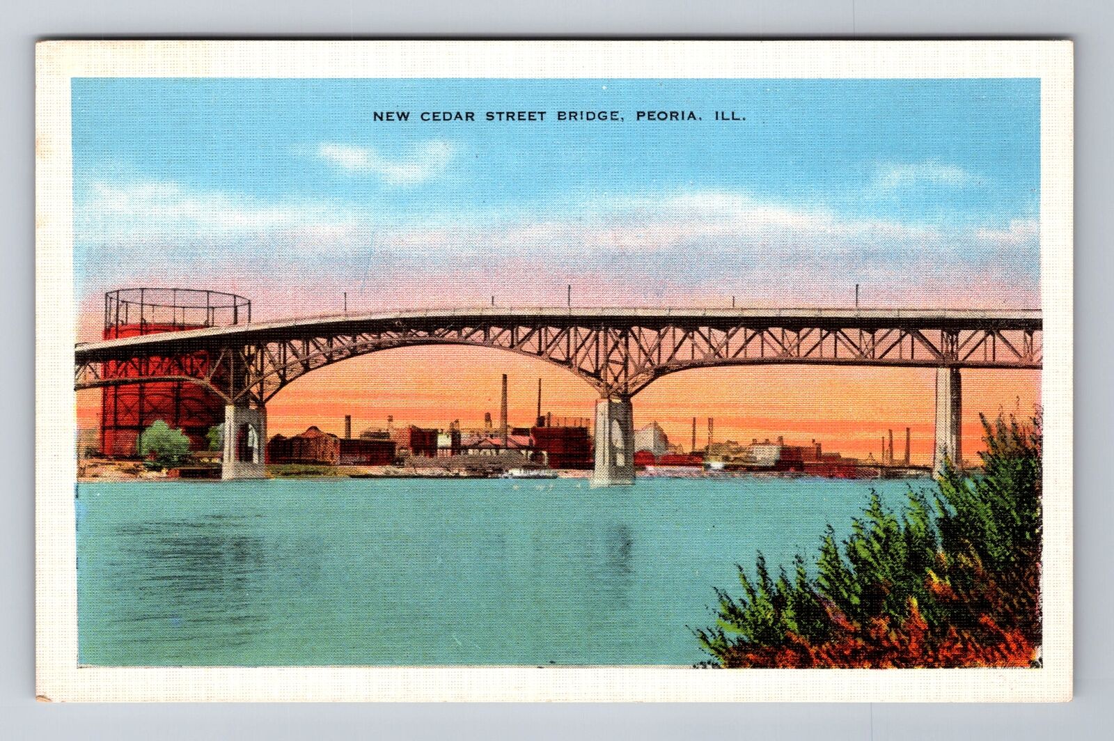 Peoria IL-Illinois, New Cedar Street Bridge, Antique Vintage Souvenir Postcard