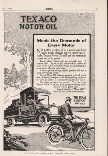 1915 TEXACO MOTOR GAS OIL MOTOR CYCLE CAR VEHICLE AD 7708