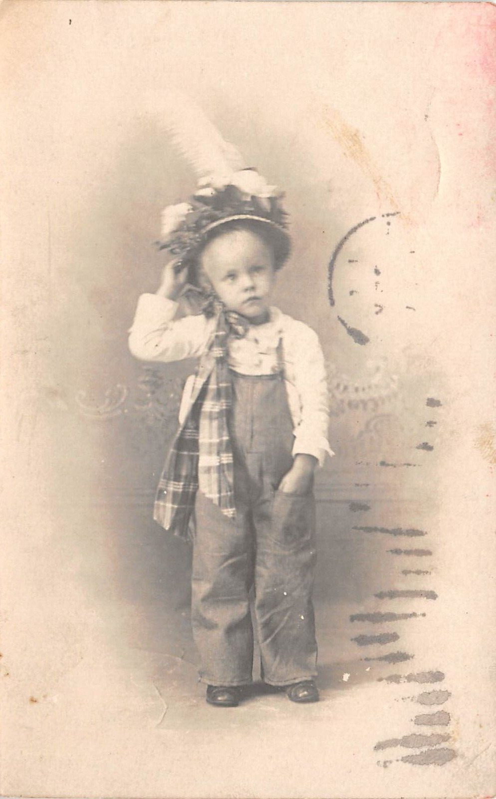RPPC Cute Young Child with Big Floral Hat 1908 Photo Postcard