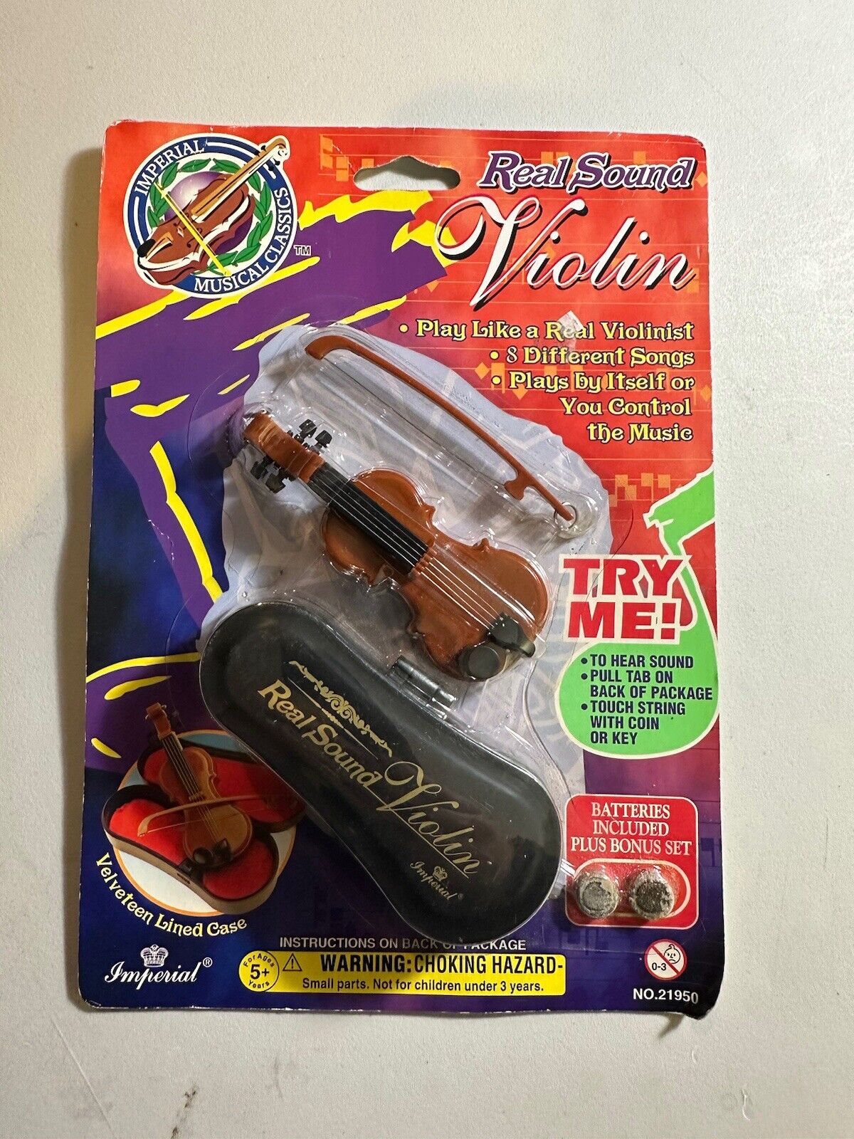 2001 MINIATURE TOY VIOLIN Imperial Real Sound Violin Plays Songs Vintage Toy NEW