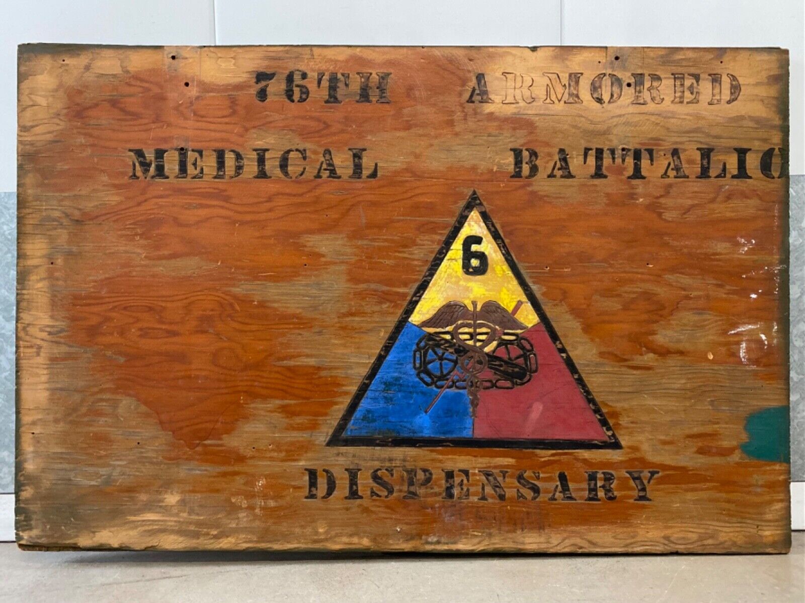 🔥 Historic RARE Antique WWII Army 76th Armored Medical Battalion Sign, PATTON