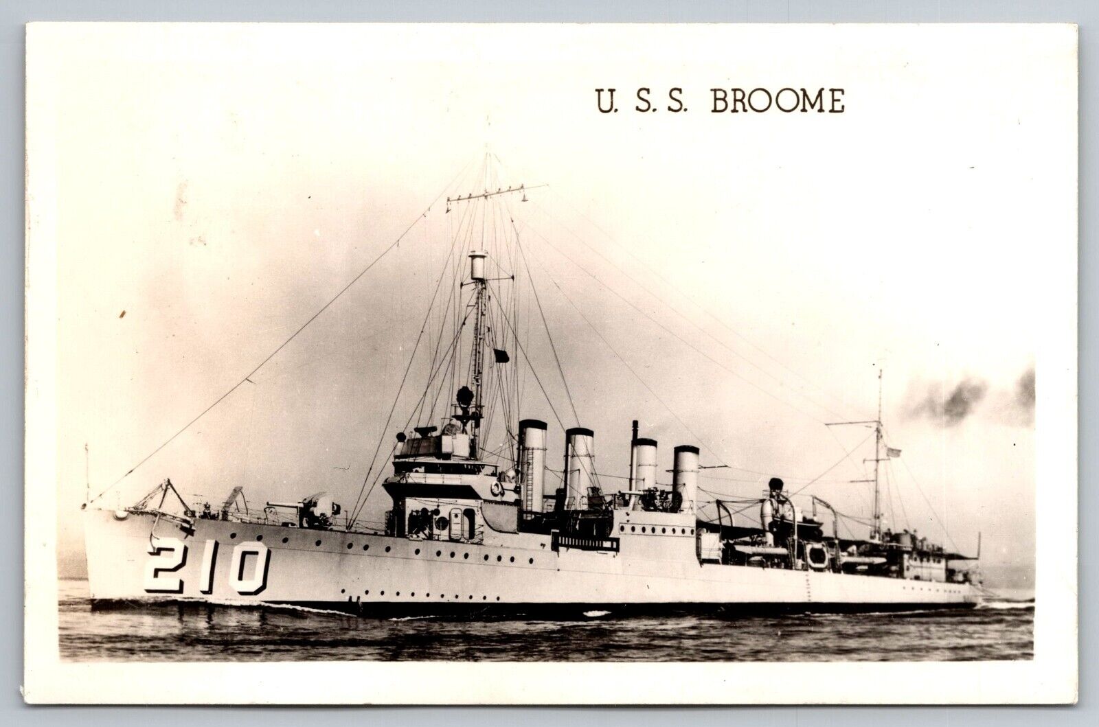U.S.S. Broome. Naval Ship. Real Photo Postcard. RPPC