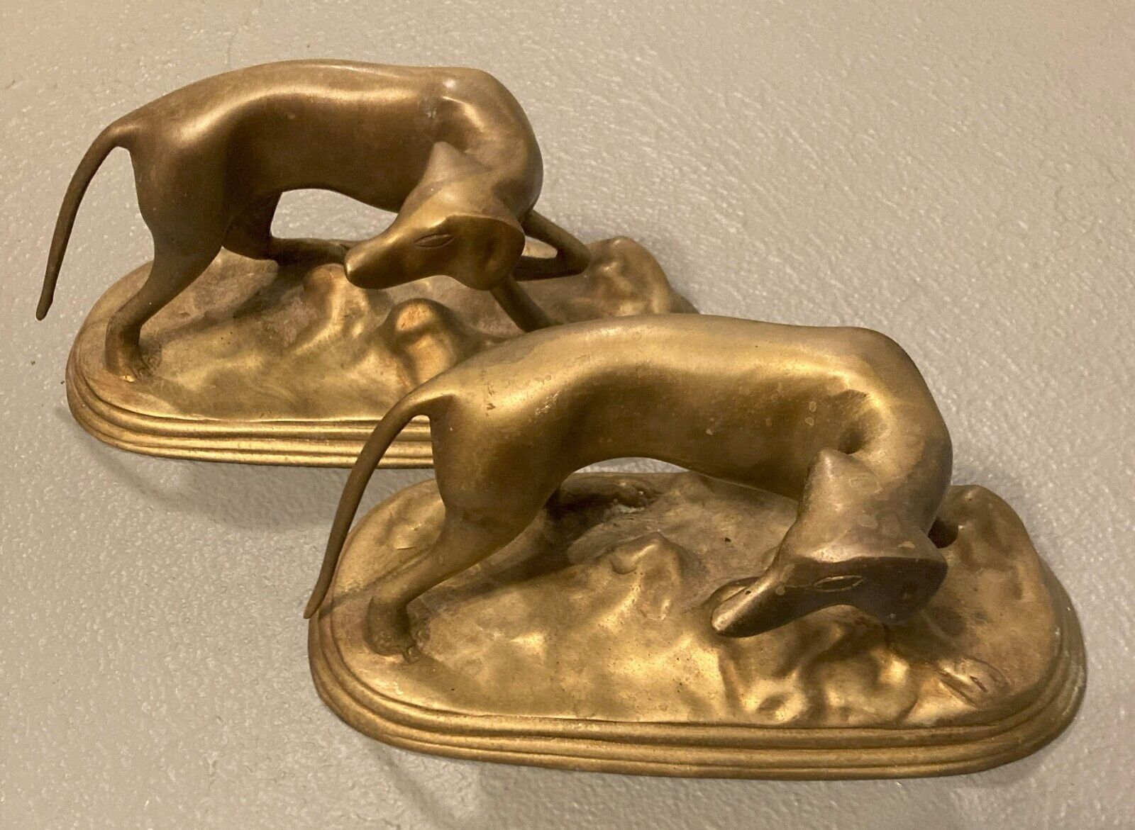Vintage SOLID Brass Greyhound Whippet Dog Heavy Bookends (2)