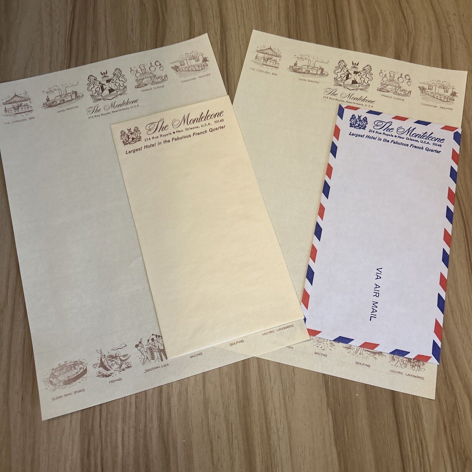 Vtg The Monteleone Hotel New Orleans Stationery Letterhead & Envelopes Air Mail