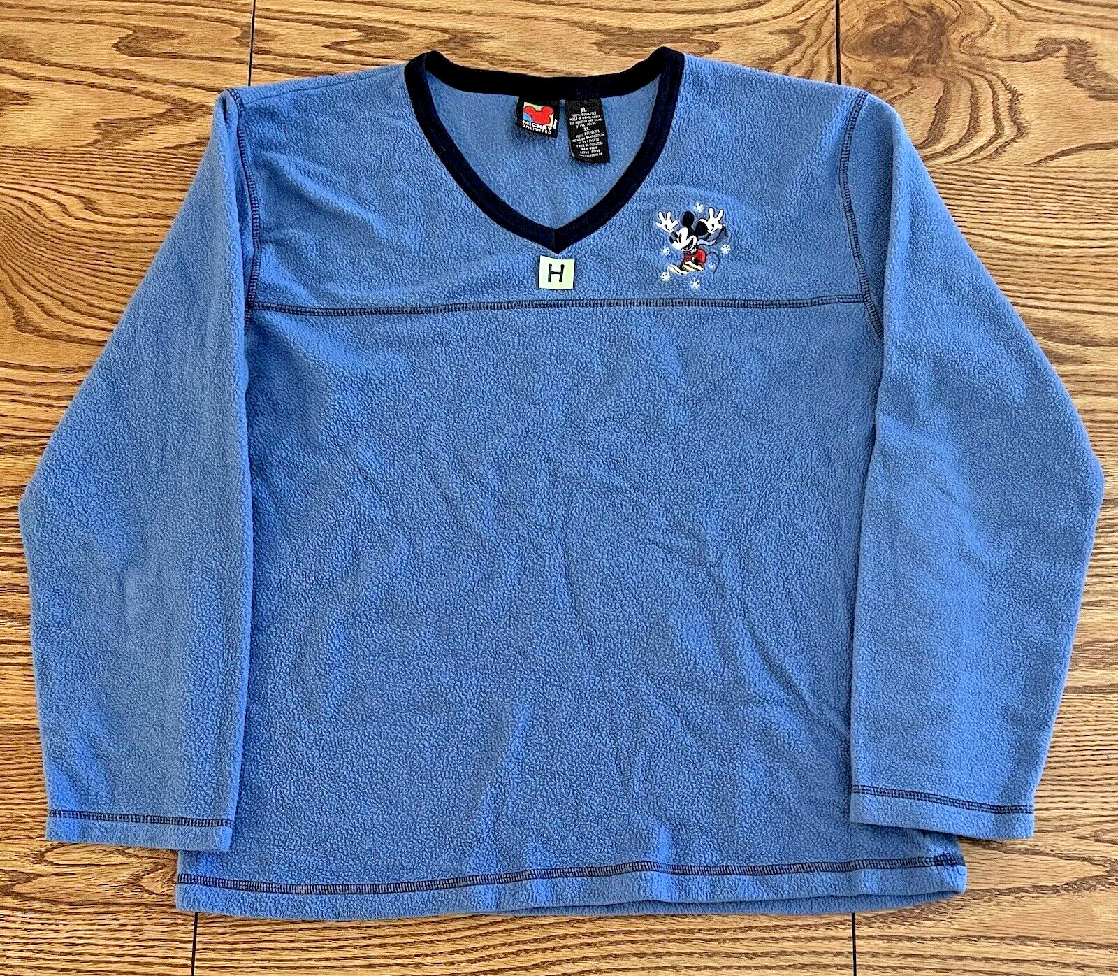 Mickey Unlimited VTG Womens Fleece Mickey Mouse Blue Pullover Embroidered XL