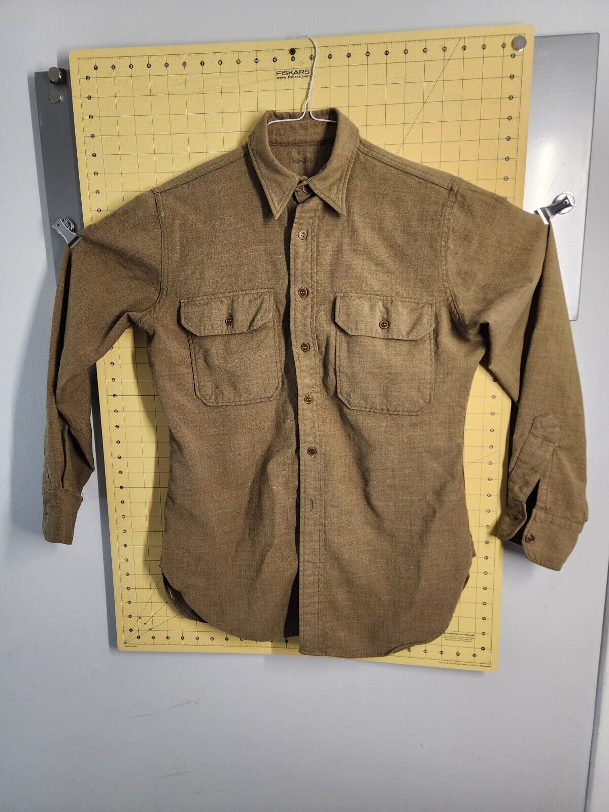 Vintage 1940's US Army Shirt Mens 15-34 Green Wool Winter Field Uniform WW2 USA