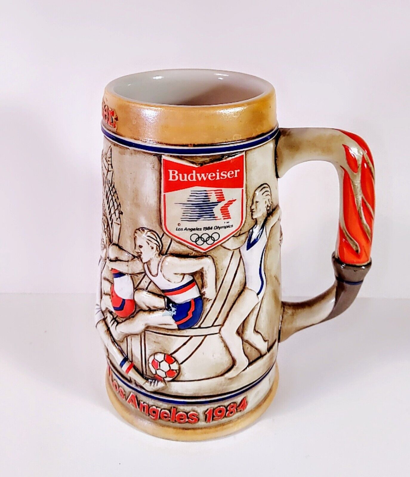 Vintage Budweiser 1984 LA Los Angeles Olympic Stein Cycling Beer Mug Ceramate
