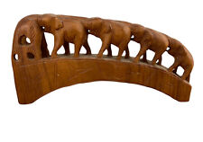 Vintage Hand Carved Wooden Elephant Bridge Figurine Home Decor Made In Thailand picture