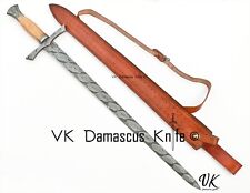 CUSTOM HANDMADE DAMASCUS VIKING SWORD BATTLE READY - DAMASCUS SWORD FULL TANG picture