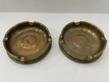 Pair Of Vintage Solid Brass Round Ashtrays Total Weight 2177 Grams picture