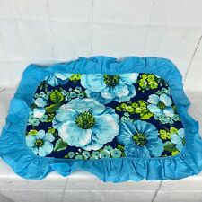 Vintage Montgomery Ward Blue Floral Mod Pillow Sham Ruffle Pillowcase Standard picture