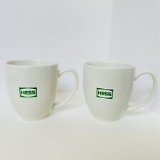 HESS OIL GAS PETRO COMPANY Two White Coffee Mugs Hess Logo Green 1980's Rare picture