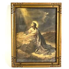 Vintage Christ Garden of Gethsemane Print Gold Wood Frame 10.5x13.5 Hofmann picture