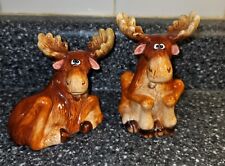 Vintage Rocky Mountain Ceramic Moose Salt  Pepper Shakers Animals Wildlife Rare picture