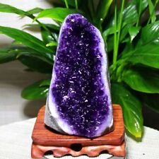 Amethyst Crystal Geode Uruguayan Purple Free Standing Quartz Gift+Bracket 1PC picture