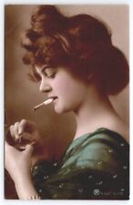 RPPC Pretty Edwardian Glamour Girl Cigarette And Matches Photo Postcard B35 picture