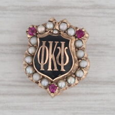 Phi Kappa Psi Vintage Fraternity Sweetheart Badge 10k Yellow Gold Pearl Ruby Pin picture