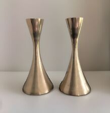 Vintage Mid Mod Metal Candlestick Holders Brass Gold Color 2.5x5.75” Set Of 2 picture