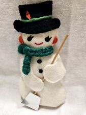 Vintage Handmade Snowman w/SnowShovel, Scarf & Top Hat Felt Ornament - Christmas picture
