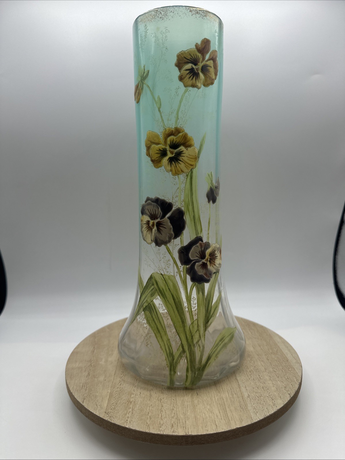 French Art Noveau Legras & Cie Enamel Violets Flower Vase. Mont Joye line. 1. 10