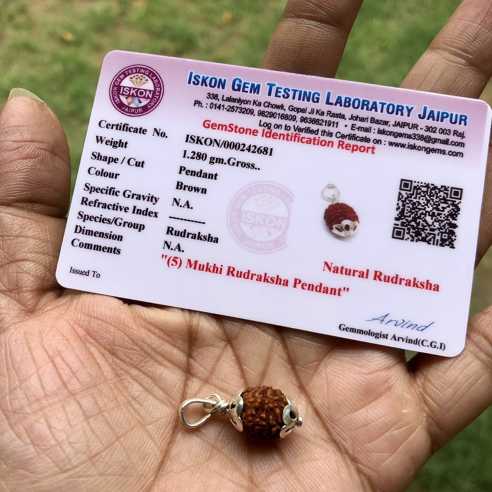 Lab Certified 925 Silver + 5 Mukhi RUDRAKSHA Panchmukhi Rudraksh 5 Face Pendant