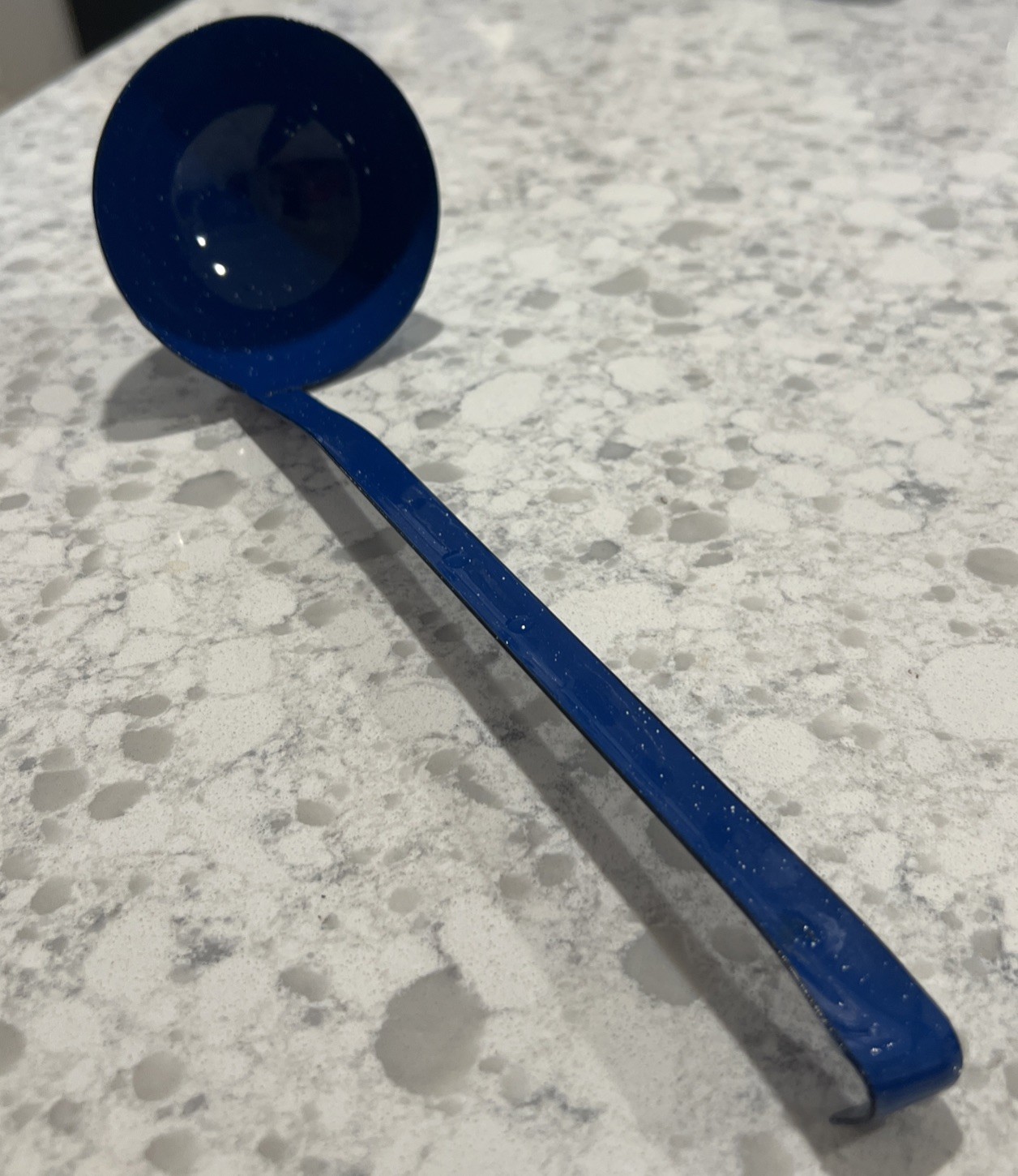 Vintage Blue Enamelware Ladle White Speckled Camp Farmhouse Kitchen 12” Preowned