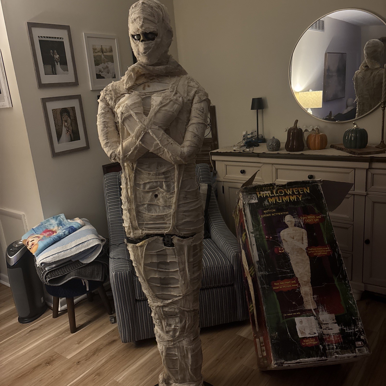 Rare Lifesize Halloween Mummy Animated Prop 6' Tall Sensor older original box