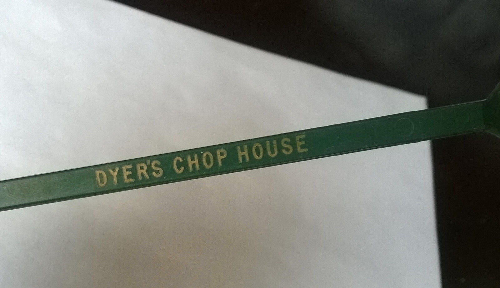 Dyer\'s Chop House Swizzle Stick Drink Stirrer Toledo Ohio? Green Plastic Lobster