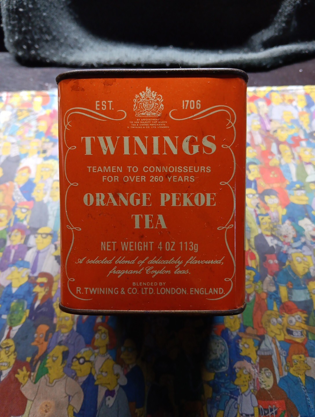 Vintage Twinings Tea Tin Orange White Lettering 3 1/2\