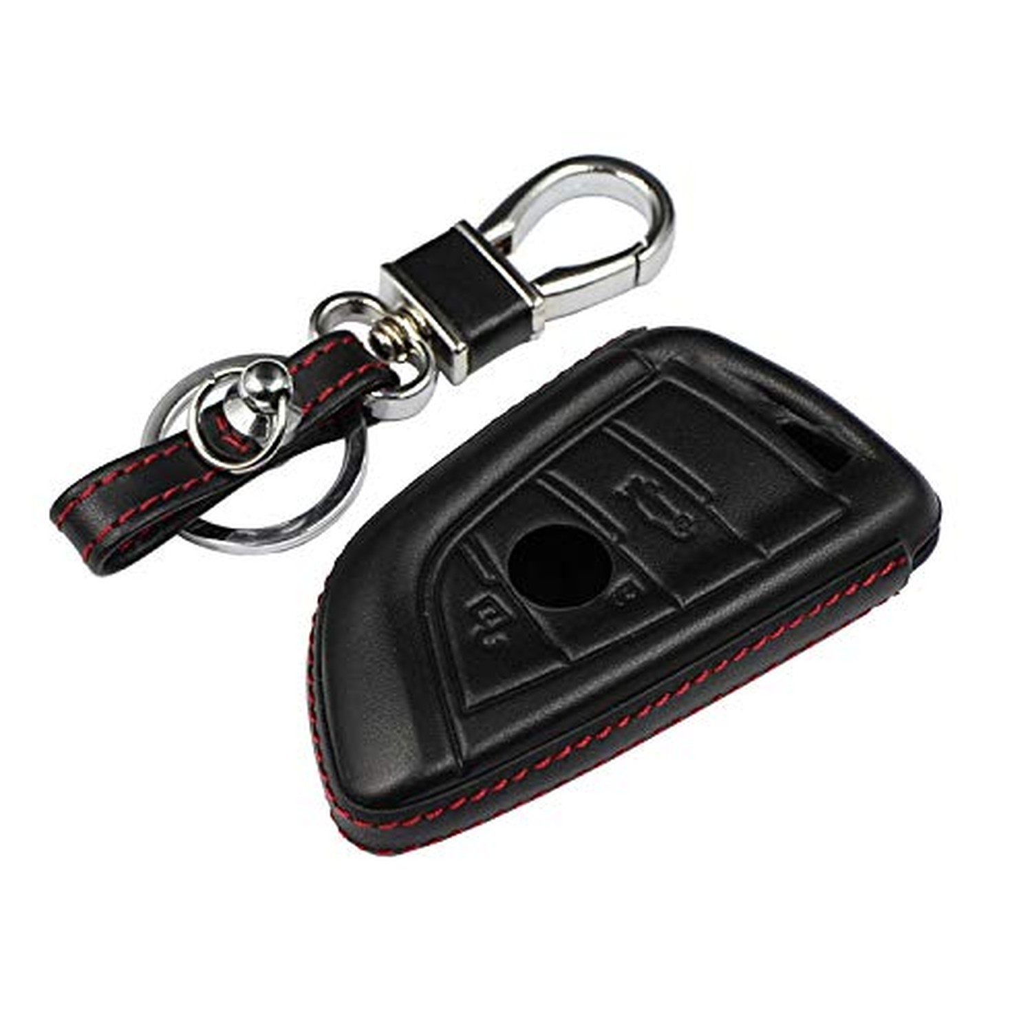 Genuine Leather Key Fob Cover for BMW Car Smart Remote Key Case Leather - Black