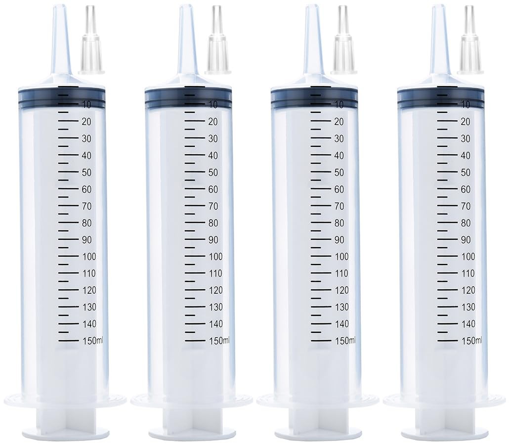 4 Pack 150ml Syringe with Tip Adapter, Large Plastic Garden Industrial Syringes