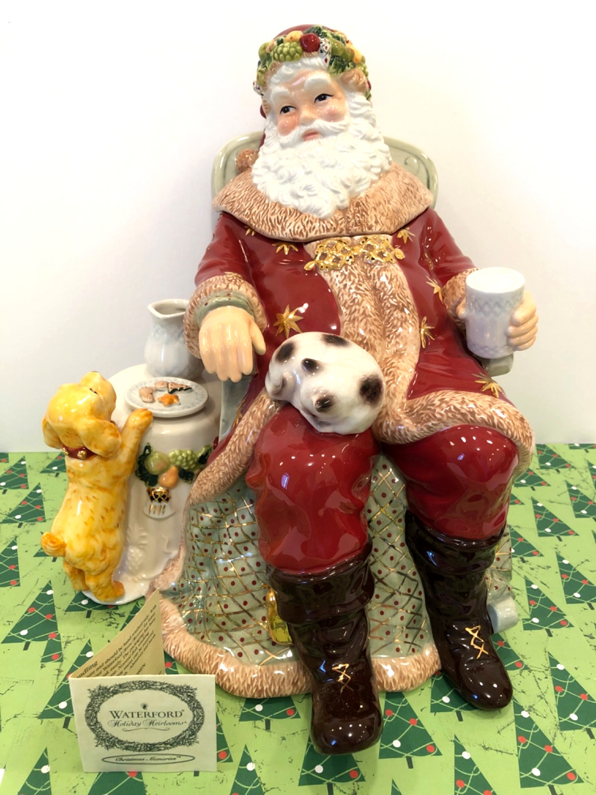 Waterford Holiday Heirlooms St. Nicholas with Dog and Cat Cookie Jar, New in Box