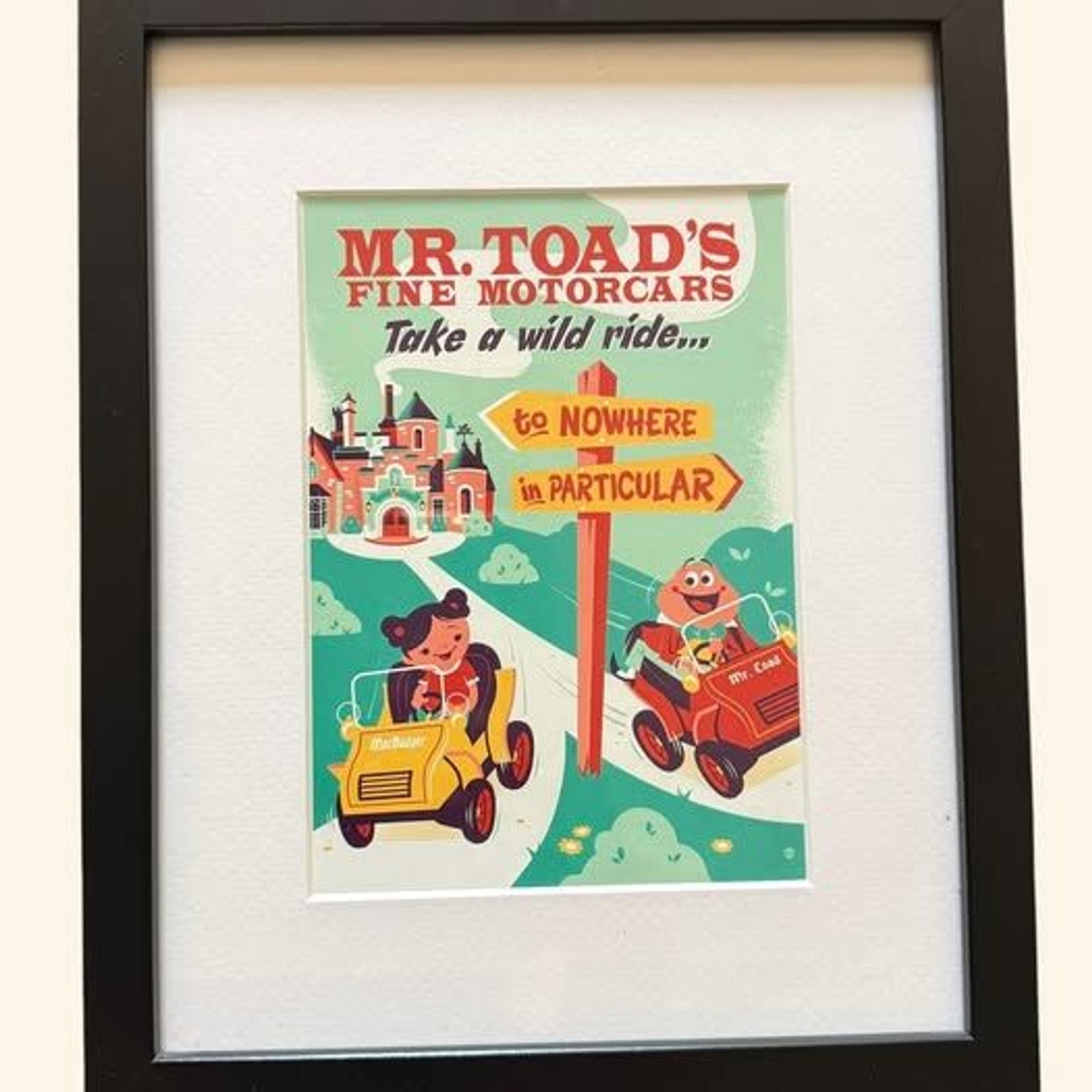 Disney WonderGround Gallery Dave Perillo Framed Postcard – Mr Toad\'s Wild Ride