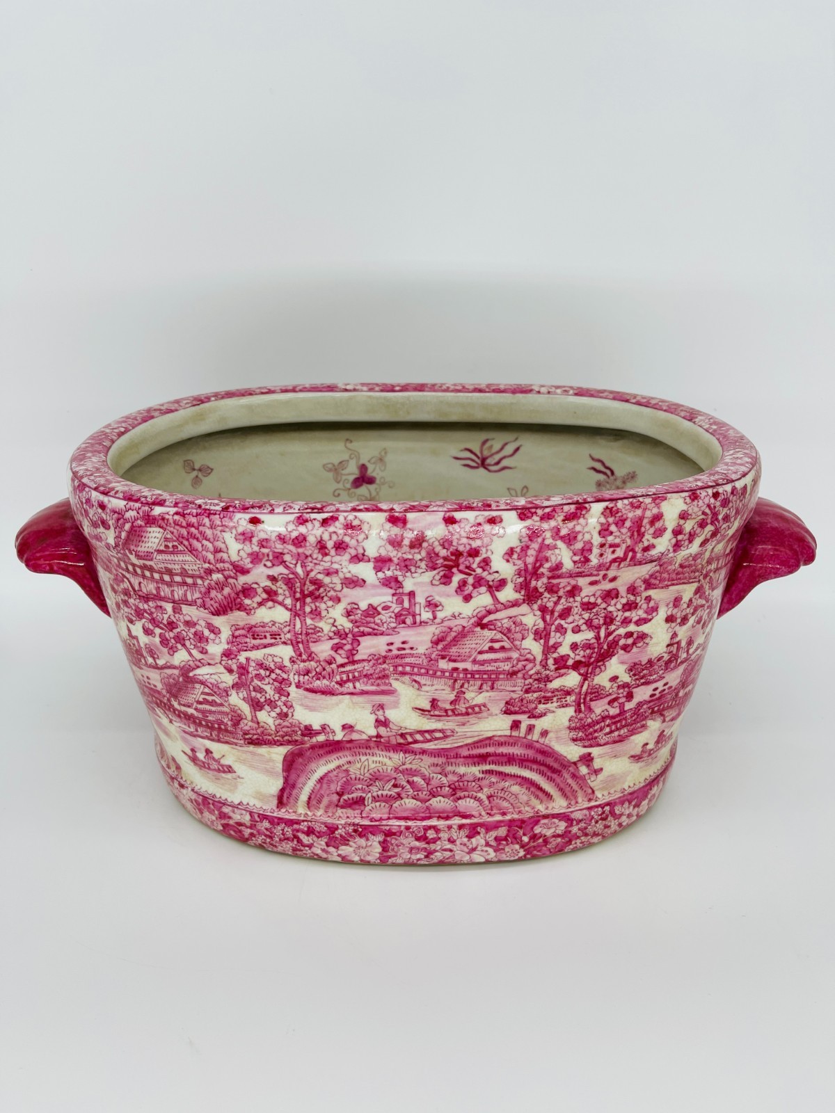 Vintage Pink Willow Asian Chinoiserie Footbath Planter Vintage Pink Willow Asian Chinoiserie Footbath Planter