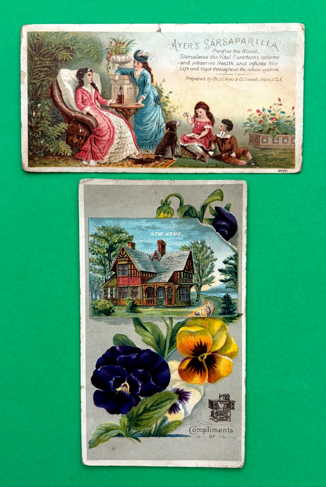 VINTAGE 2 ADVERTISING CARDS AYER\'S SARSAPARILLA & COMPLIMENTS OF