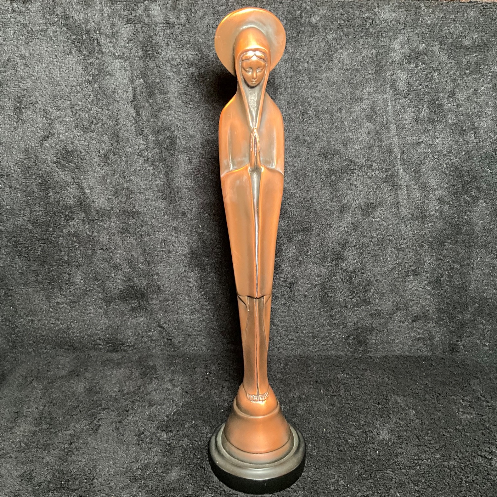 Solid Copper-Modernist Praying Virgin Mary Statue Tall Art  MCM Vtg Retro 13” 