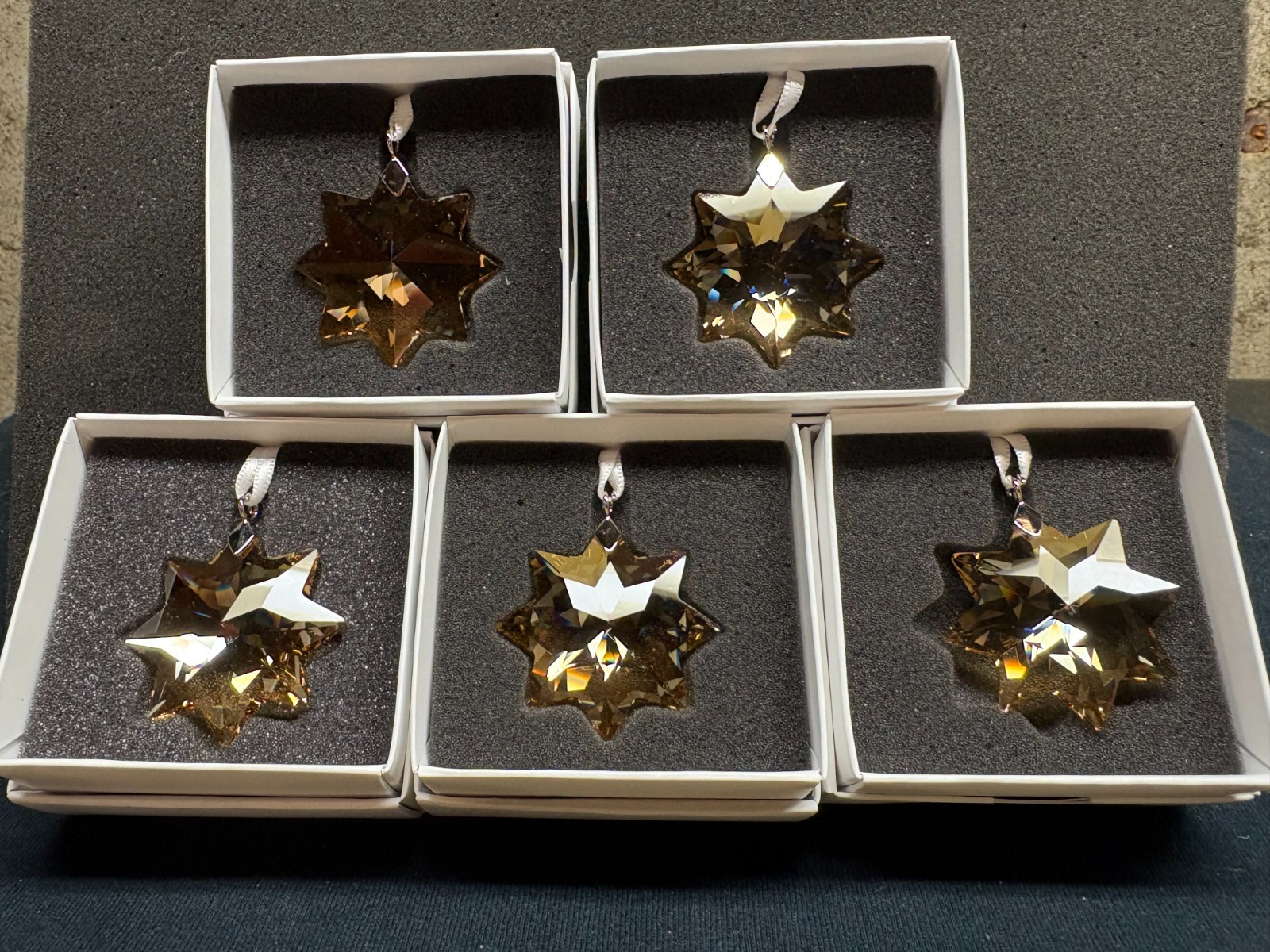 Swarovski-5- Golden Shadow Crystal Star Ornaments New in Box--5268523
